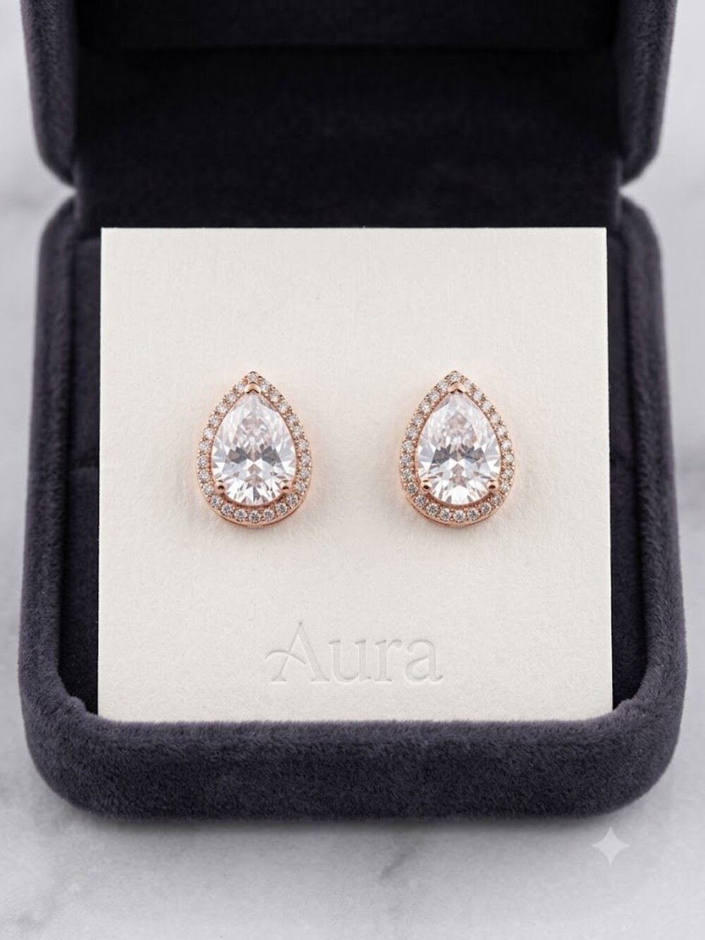 4ctw Pear Moissanite Rose Gold Halo Studs 925 Silver
